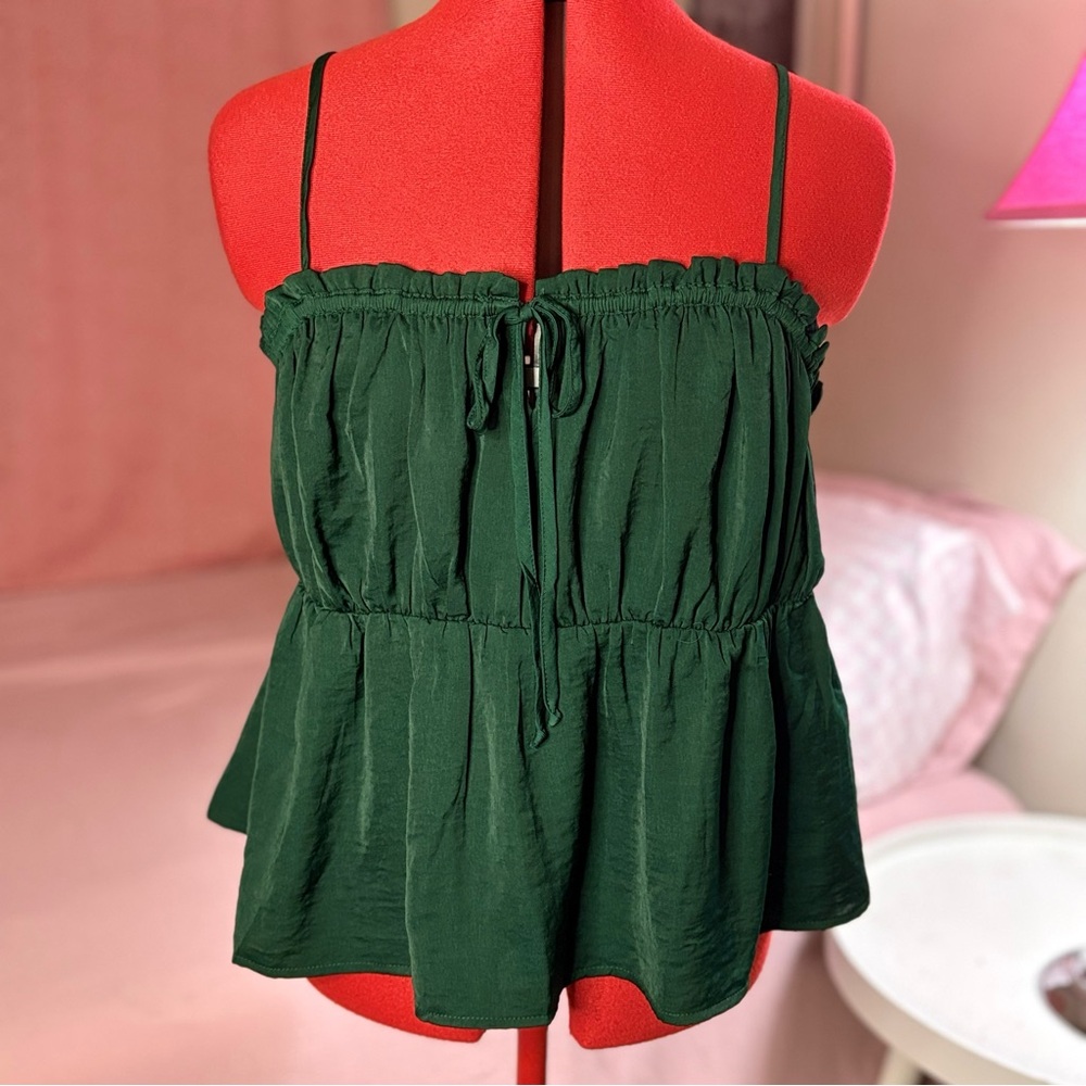 American Eagle Outfitters Dark Green Spaghetti Strap Peplum Camisole